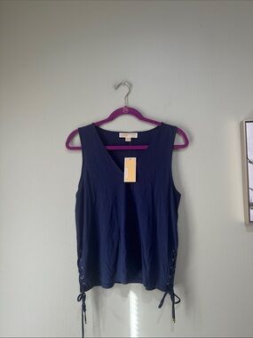 ☀️MICHAEL Michael Kors Navy V-Neck Tank with Side Lace-Up